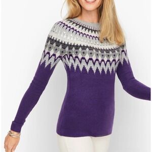 Talbots Icicle Fair Isle Crewneck Women's Sweater Purple/Gray/White Tie Back
